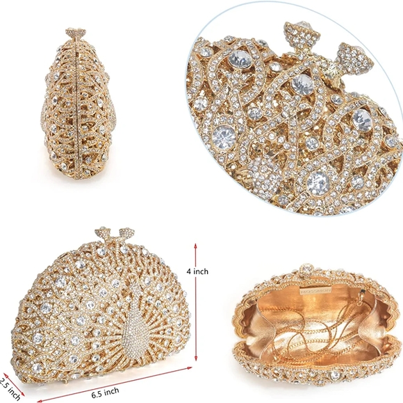 NEW Sparkling Bling Swarovski Crystal Rhinestone Peacock Clutch Bird Pur… - Picture 4 of 17